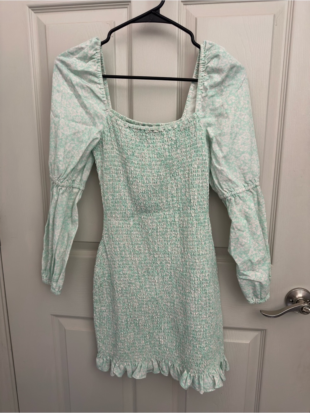 Gianni Bini Mint Floral Smocked Mini Dress with Puff Sleeves